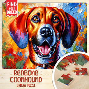 Redbone Coonhound Hund Porträtt Akrylfärgskonsttry Pussel