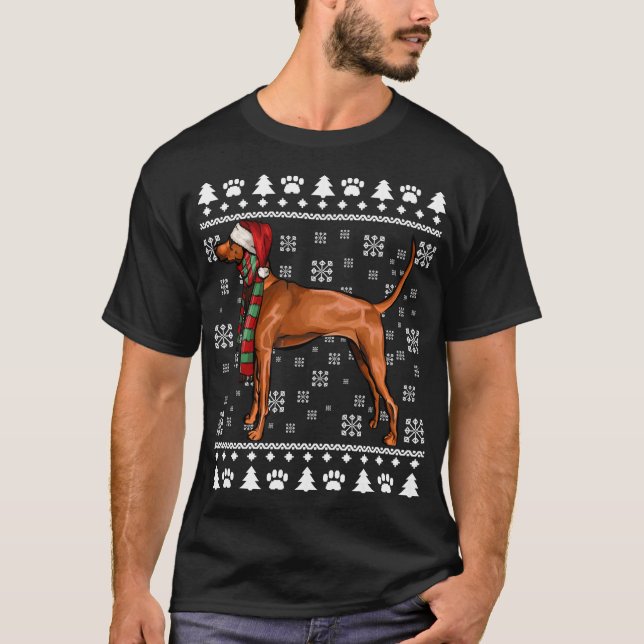 Redbone Coonhound Hund Santa Hat Julafton Ugly Chr T Shirt (Framsida)