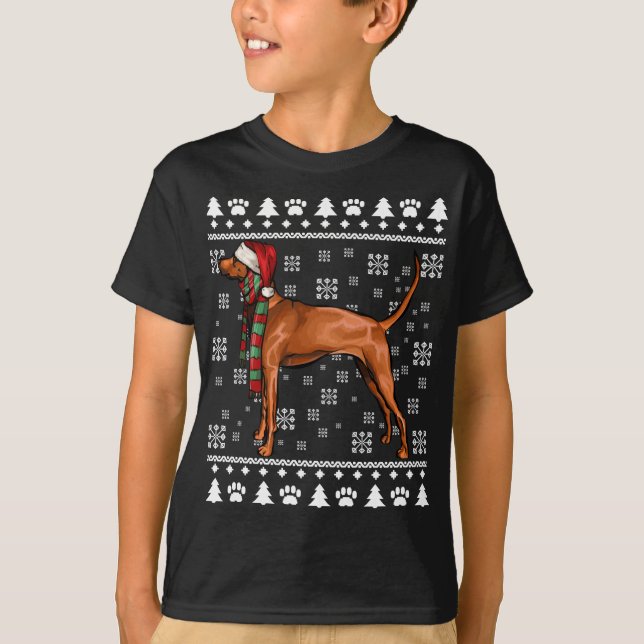 Redbone Coonhound Hund Santa Hat Julafton Ugly Chr T Shirt (Framsida)