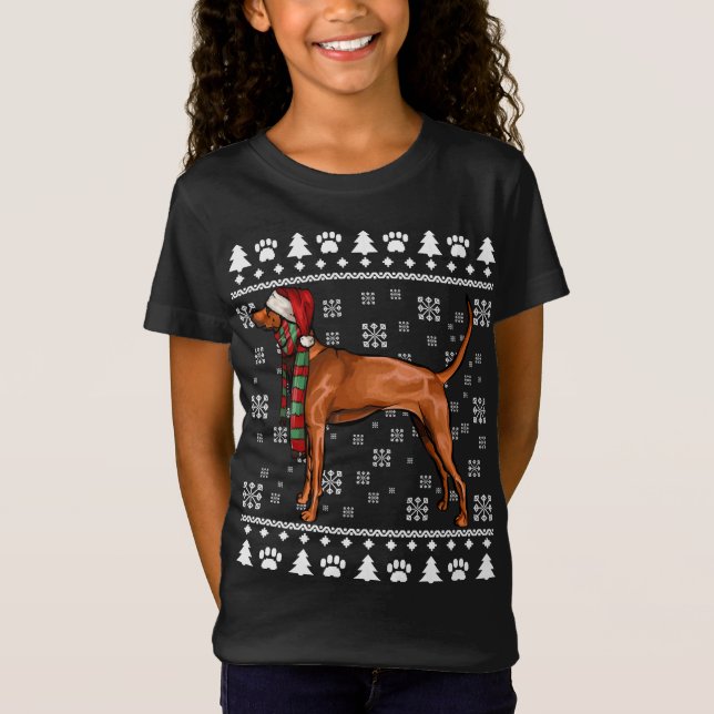 Redbone Coonhound Hund Santa Hat Julafton Ugly Chr T Shirt (Framsida)