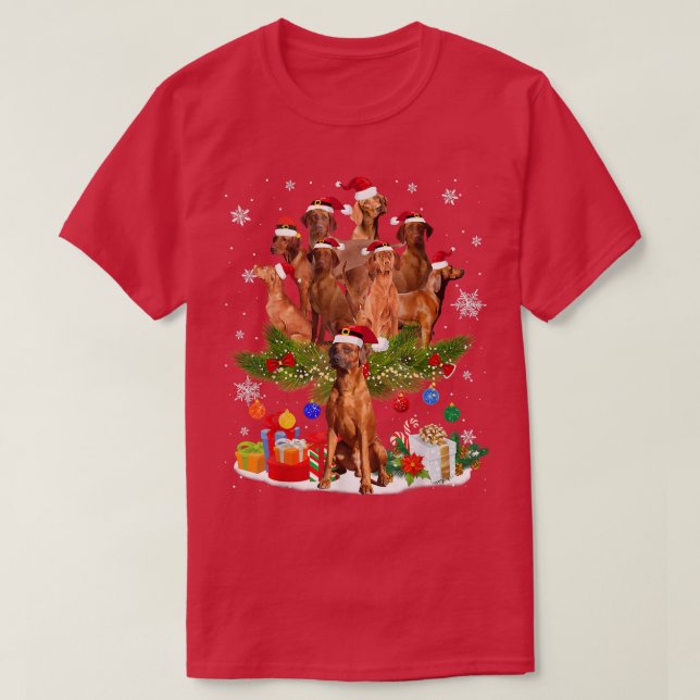 Redbone Coonhound Julgran Ljus Rolig hund T Shirt (Design framsida)