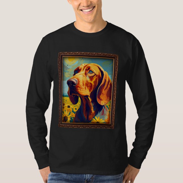 Redbone Coonhound Painting Sunflower Flower Mom Wo T Shirt (Framsida)