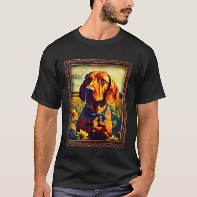 Redbone Coonhound Painting Sunflower Flower Mom Wo T Shirt (Framsida)