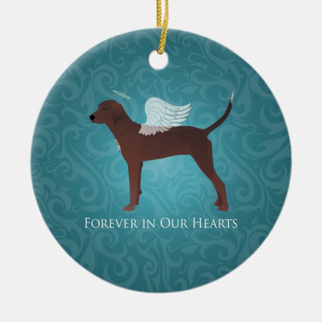 Redbone Coonhound Pet Memorial Angel Hund Julgransprydnad Keramik (Framsidan)
