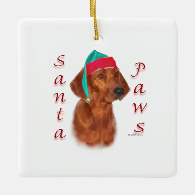 Redbone Coonhound Santa Paws Julgransprydnad Keramik (Framsida)