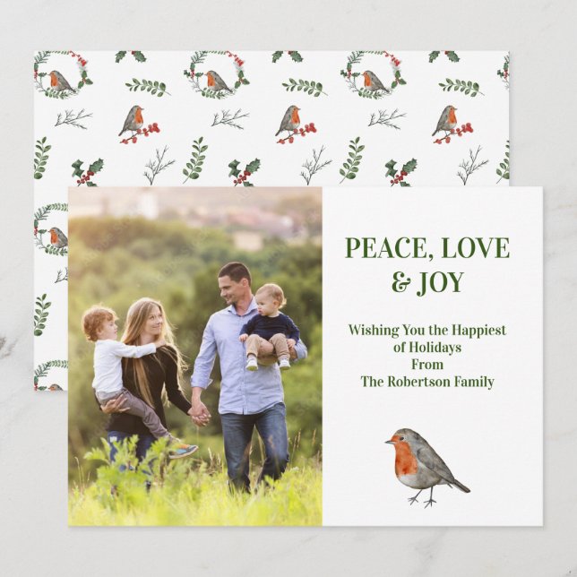 Redbröst Robin Bird Modern Photograph Photo Julkort (Fram/baksida)