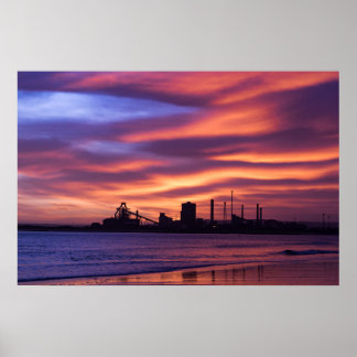 Redcar Steel Works i Sunrise Poster