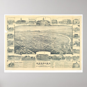 Redding panorama- karta för CA. (1393A) Poster
