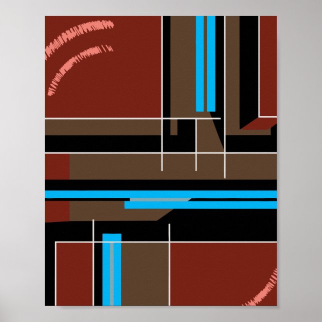 Reddish Brown Geometric Design with Blue Lines Poster (Framsidan)