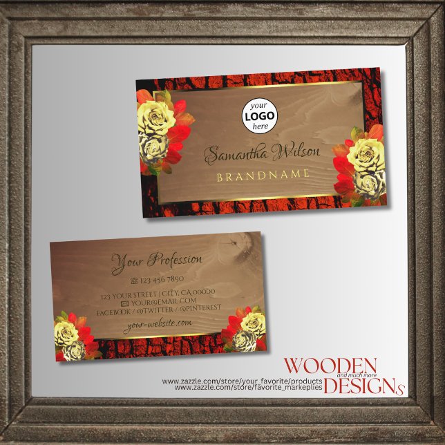 Reddiska Brown Träd Bark Wood Grain Logotyp Blommi Visitkort (Skapare uppladdad)