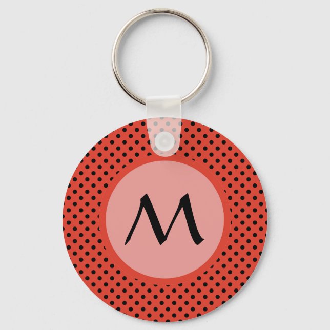 Reddiska Orangen Polka Dot Monogram Nyckelring (Framsida)