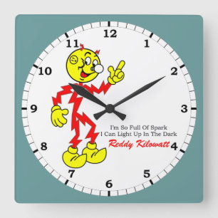 Reddy Kilowatt Pointing, Fullt av Spark Fyrkantig Klocka