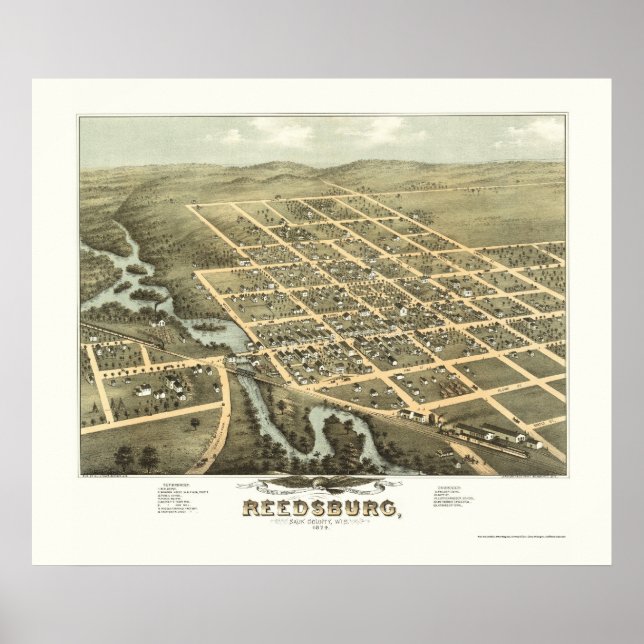 Redesburg, WI Panoramic Karta - 1874 Poster (Framsidan)