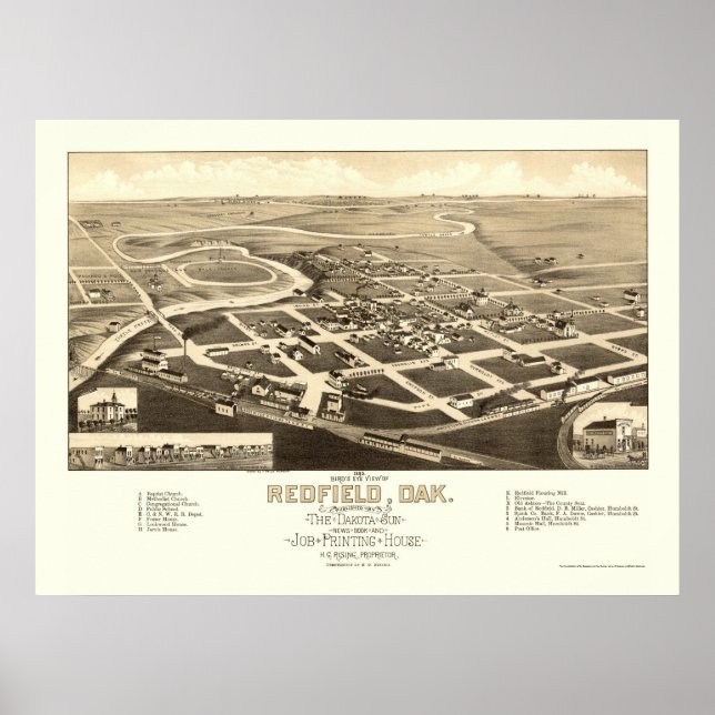 Redfield, SD Panoramic Karta - 1883 Poster (Framsidan)