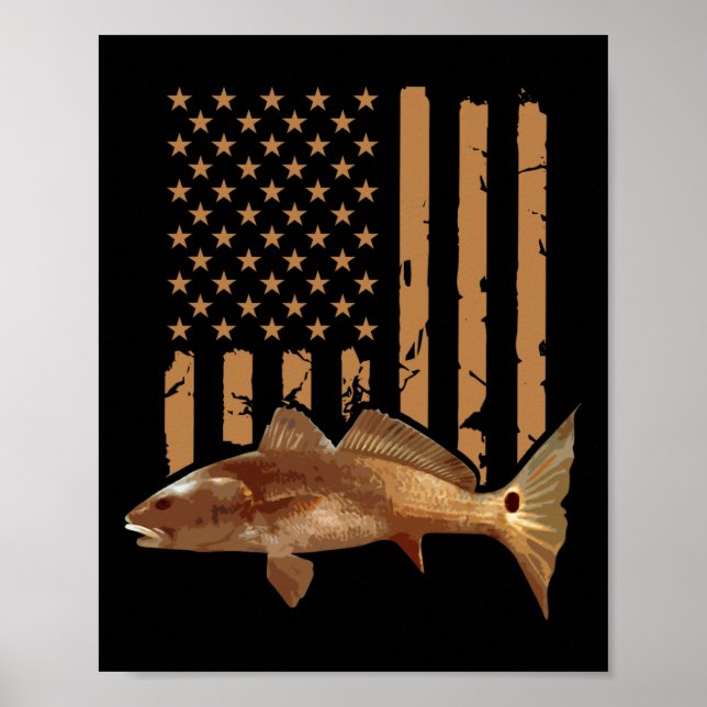Redfish Fishing Red Drum Tailing Usa American Flag Poster (Framsidan)