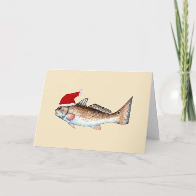 Redfish Santa Hat jul Helgkort (Framsida)