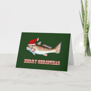 Redfish Santa Hat-julen på Grönten Helgkort