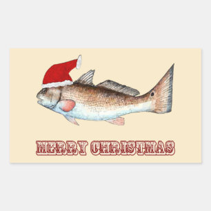 RedfishSanta god jul på benvitt Rektangulärt Klistermärke