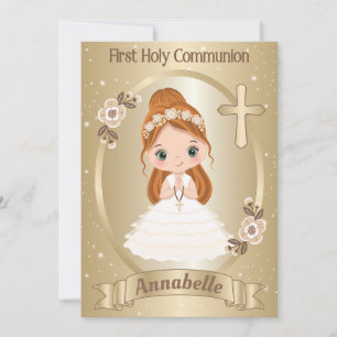 Redhead Girl First Heliga Communion-inbjudan Inbjudningar