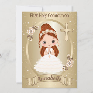 Redhead Girl First Heliga Communion-inbjudan Inbjudningar