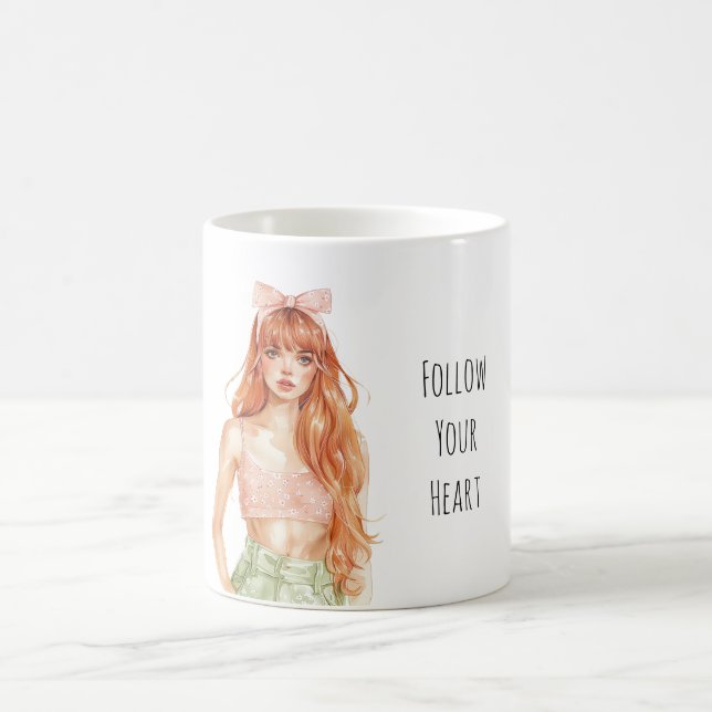 Redhead Girl Pink Bow Kaffemugg (Center)
