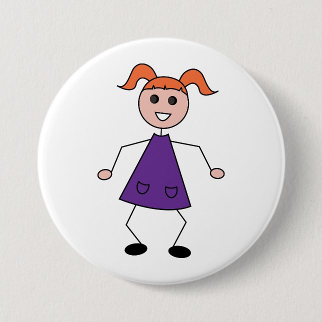 Redhead Girl Stick Figure in Purple Dress Knapp (Framsida)
