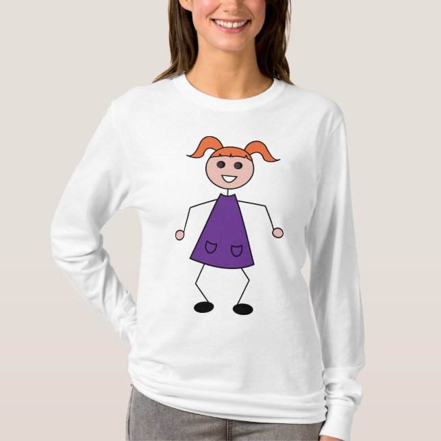 Redhead Girl Stick Figure in Purple Dress T Shirt (Framsida)