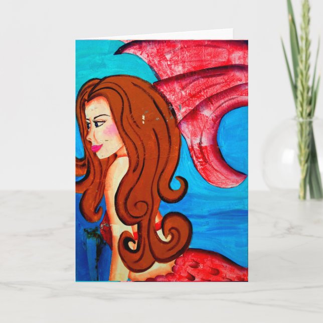 redheaded sjöjungfruhälsningkort kort (Framsida)