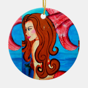 redheaded sjöjungfruprydnad julgransprydnad keramik