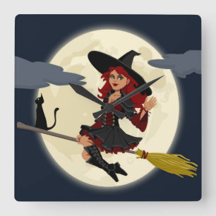 REDHEATED HALLOWEEN WITCH FYRKANTIG KLOCKA