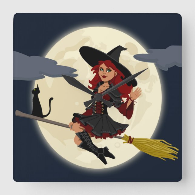 REDHEATED HALLOWEEN WITCH FYRKANTIG KLOCKA (Framsida)
