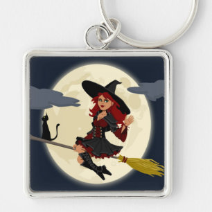 REDHEATED HALLOWEEN WITCH FYRKANTIG SILVERFÄRGAD NYCKELRING