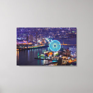 Redhorse Osaka Wheel & Skyline på natten Canvas Ar