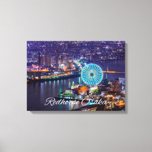 Redhorse Osaka Wheel & Skyline på natten Canvas Ar