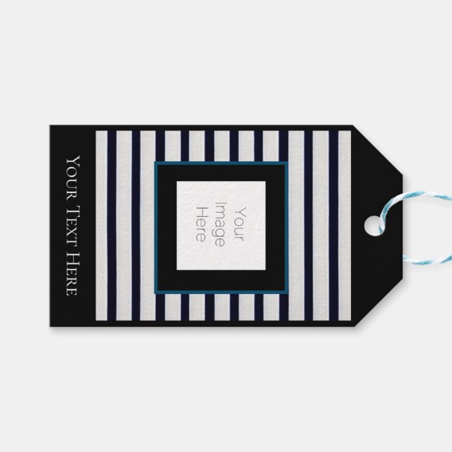 Redigera anpassningsbar för svart och vit rand-Mär Presentetikett (Framsidan (Horisontell))