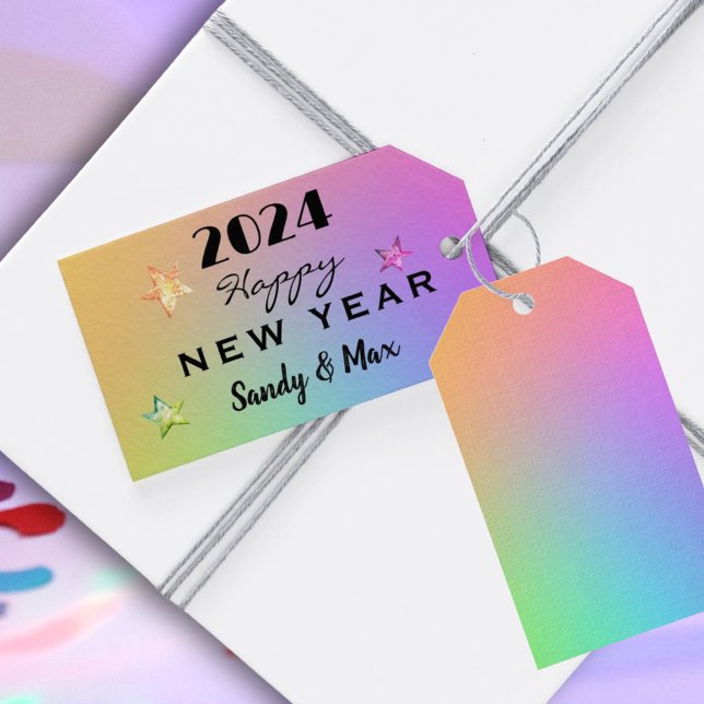 Redigera år, tonerregnbåge Gott nytt år 202X Presentetikett (Skapare uppladdad)