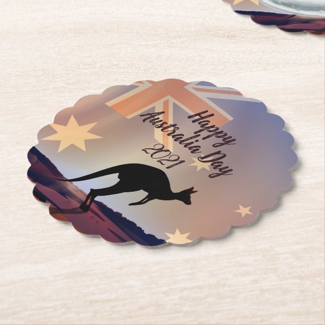 Redigera Flagga Kangaroo Australiendagen Underlägg Papper (Vinklad)