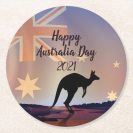 Redigera Flagga Kangaroo Australiendagen Underlägg Papper Rund