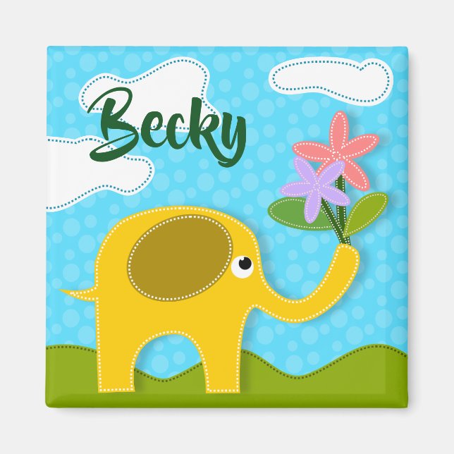 Redigera Namn Cutesy & Roligt Barn Artsy Elephant  Magnet (Framsidan)