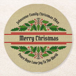 Redigera Namn-text matchande jul 20xx Holly Underlägg Papper Rund