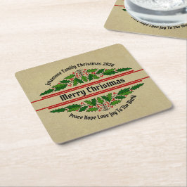 Redigera Namn-text matchande jul Holly Underlägg Papper Kvadrat