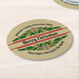 Redigera Namn-text matchande jul Holly Underlägg Papper Rund