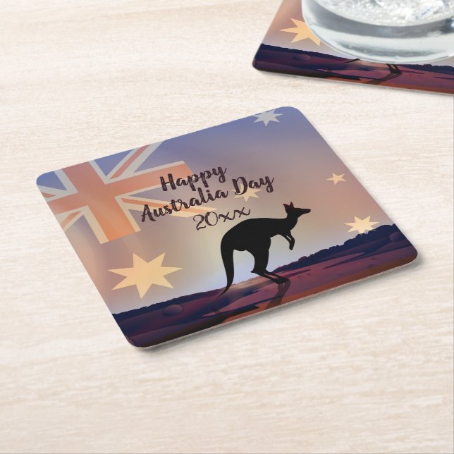 Redigera Text Flagga Känguru Australien Dag Fyrkan Underlägg Papper Kvadrat (Vinklad)