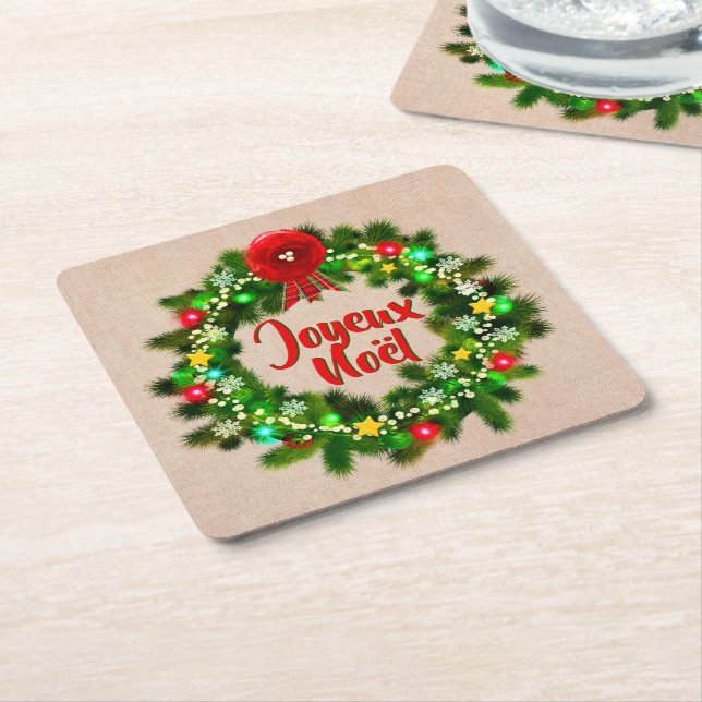 Redigera text Joyeux Noël Underlägg Papper Kvadrat (Vinklad)