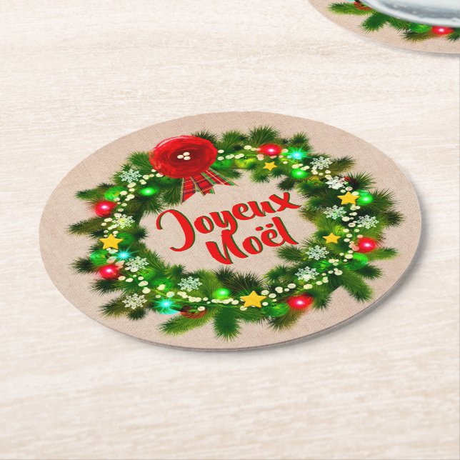 Redigera text Joyeux Noël Underlägg Papper Rund (Vinklad)