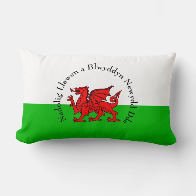 Redigera text Welsh Flagga Red Dragon-jul Lumbarkudde (Framsida)