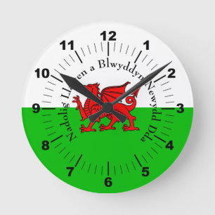 Redigera text Welsh Flagga Red Dragon jul Rund Klocka
