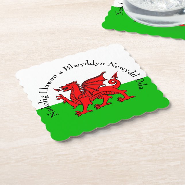 Redigera text Welsh Flagga Red Dragon-jul Underlägg Papper (Vinklad)