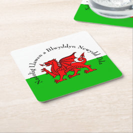 Redigera text Welsh Flagga Red Dragon-jul Underlägg Papper Kvadrat