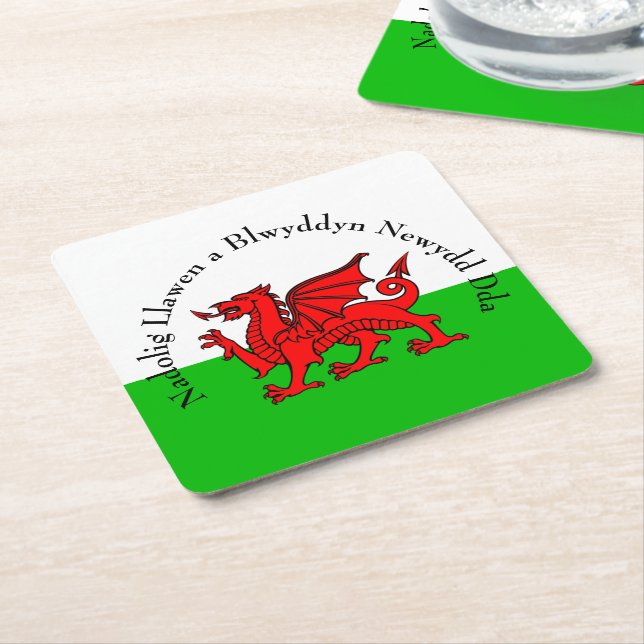 Redigera text Welsh Flagga Red Dragon-jul Underlägg Papper Kvadrat (Vinklad)